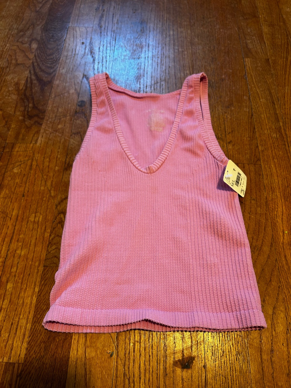 Free People Pink Ribbed V-Neck Tank Top